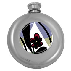 Black Flower Round Hip Flask (5 Oz) by Valentinaart