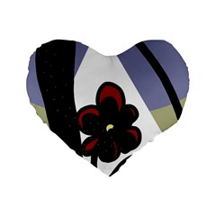 Black Flower Standard 16  Premium Heart Shape Cushions