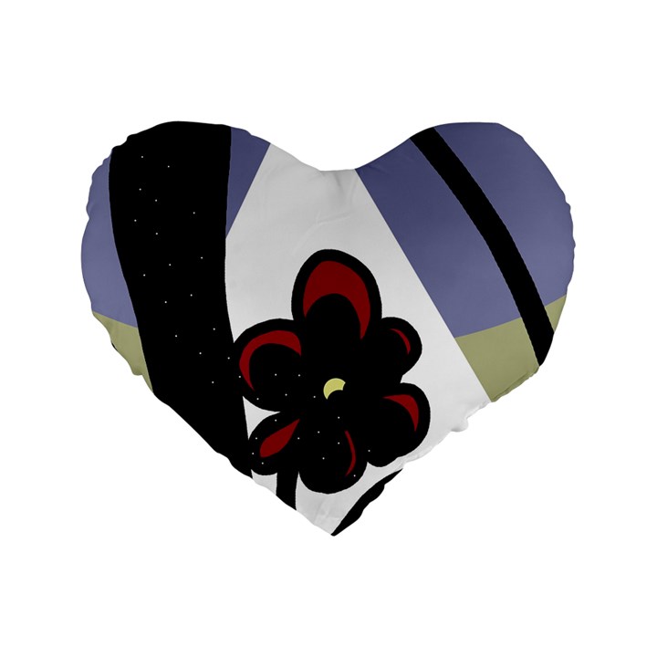 Black flower Standard 16  Premium Heart Shape Cushions