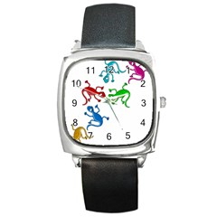 Colorful Lizards Square Metal Watch by Valentinaart
