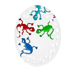 Colorful Lizards Oval Filigree Ornament (2-side)  by Valentinaart