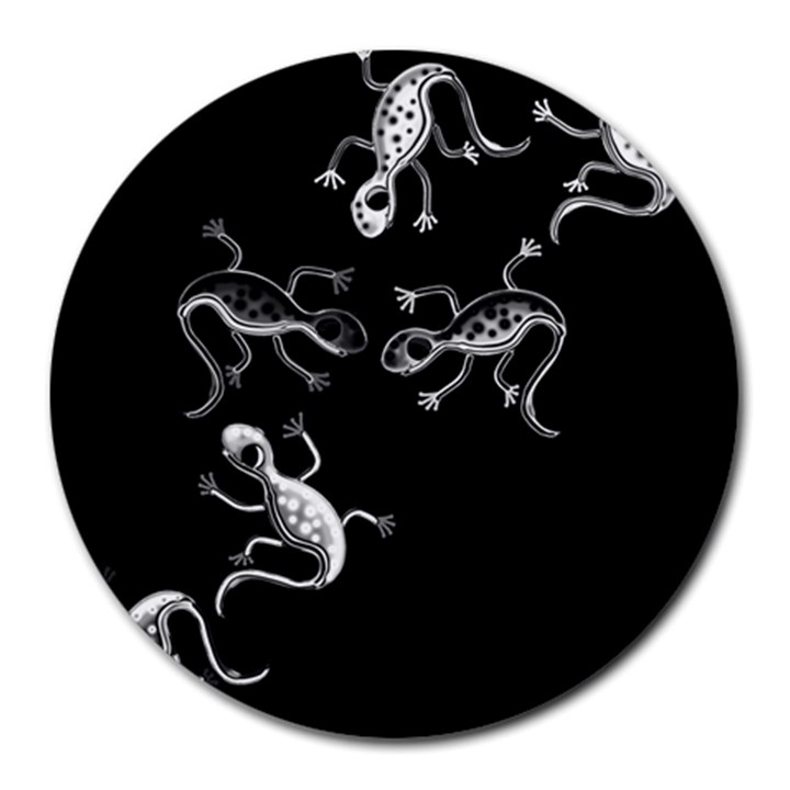 Black and white lizards Round Mousepads