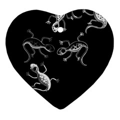 Black And White Lizards Ornament (heart)  by Valentinaart
