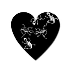 Black And White Lizards Heart Magnet by Valentinaart
