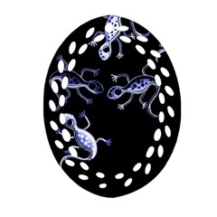 Blue Decorative Artistic Lizards Ornament (oval Filigree)  by Valentinaart