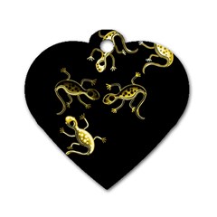 Yellow Lizards Dog Tag Heart (one Side) by Valentinaart