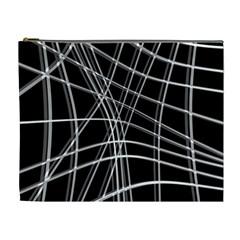 Black And White Warped Lines Cosmetic Bag (xl) by Valentinaart