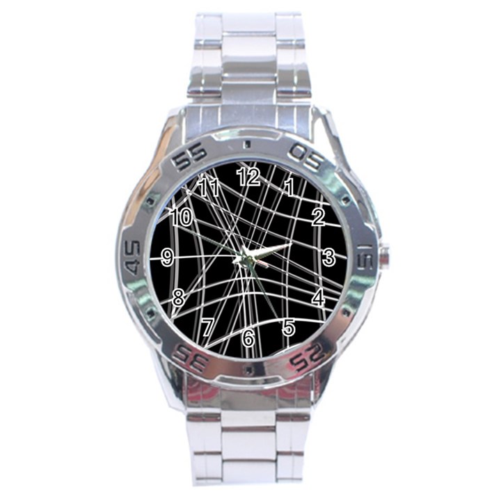 Black and white warped lines Stainless Steel Analogue Watch