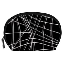 Black And White Warped Lines Accessory Pouches (large)  by Valentinaart