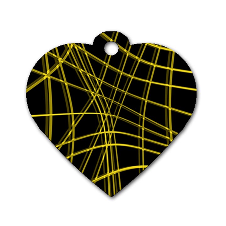 Yellow abstract warped lines Dog Tag Heart (Two Sides)