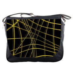 Yellow Abstract Warped Lines Messenger Bags by Valentinaart