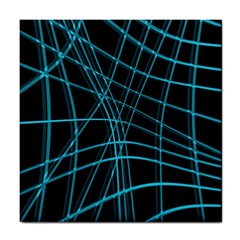 Cyan And Black Warped Lines Tile Coasters by Valentinaart