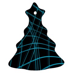 Cyan And Black Warped Lines Christmas Tree Ornament (2 Sides) by Valentinaart