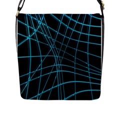 Cyan And Black Warped Lines Flap Messenger Bag (l)  by Valentinaart