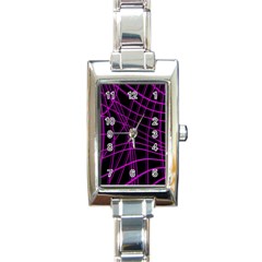 Purple And Black Warped Lines Rectangle Italian Charm Watch by Valentinaart