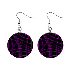 Purple And Black Warped Lines Mini Button Earrings by Valentinaart