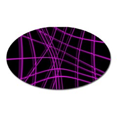 Purple And Black Warped Lines Oval Magnet by Valentinaart