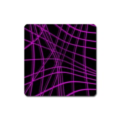 Purple And Black Warped Lines Square Magnet by Valentinaart