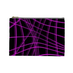 Purple And Black Warped Lines Cosmetic Bag (large)  by Valentinaart