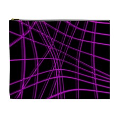 Purple And Black Warped Lines Cosmetic Bag (xl) by Valentinaart