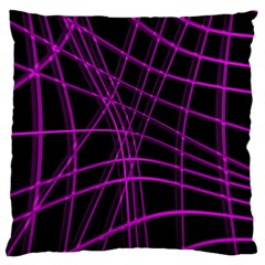 Purple And Black Warped Lines Large Cushion Case (two Sides) by Valentinaart