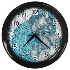 Mother Mary And Infant Jesus Christ  Blue Portrait Old Vintage Drawing Wall Clocks (Black)