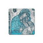 Mother Mary And Infant Jesus Christ  Blue Portrait Old Vintage Drawing Square Magnet Front