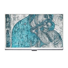 Mother Mary And Infant Jesus Christ  Blue Portrait Old Vintage Drawing Business Card Holders by yoursparklingshop