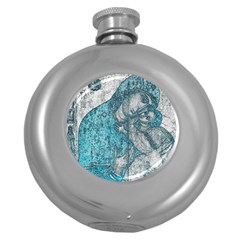 Mother Mary And Infant Jesus Christ  Blue Portrait Old Vintage Drawing Round Hip Flask (5 oz)