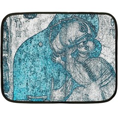 Mother Mary And Infant Jesus Christ  Blue Portrait Old Vintage Drawing Double Sided Fleece Blanket (Mini) 