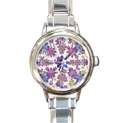 Stylized Floral Ornate Pattern Round Italian Charm Watch