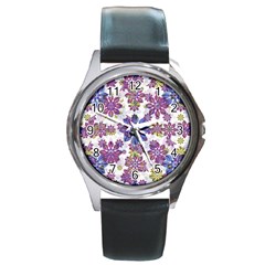 Stylized Floral Ornate Pattern Round Metal Watch by dflcprints