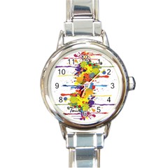 Crazy Multicolored Double Running Splashes Round Italian Charm Watch by EDDArt