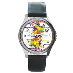 Crazy Multicolored Double Running Splashes Round Metal Watch by EDDArt