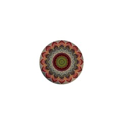 Folk Art Lotus Mandala Dirty Blue Red 1  Mini Buttons