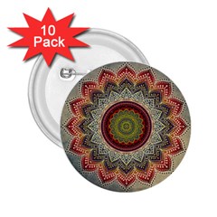 Folk Art Lotus Mandala Dirty Blue Red 2 25  Buttons (10 Pack)  by EDDArt