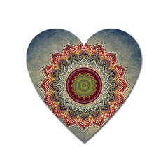 Folk Art Lotus Mandala Dirty Blue Red Heart Magnet