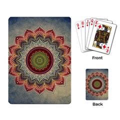 Folk Art Lotus Mandala Dirty Blue Red Playing Card