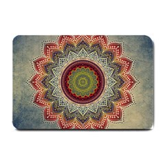 Folk Art Lotus Mandala Dirty Blue Red Small Doormat 