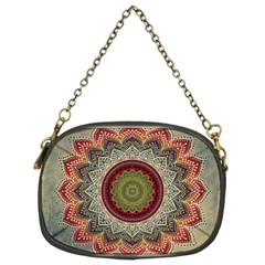 Folk Art Lotus Mandala Dirty Blue Red Chain Purses (two Sides) 