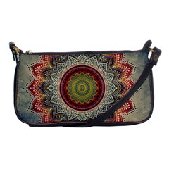 Folk Art Lotus Mandala Dirty Blue Red Shoulder Clutch Bags by EDDArt