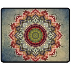 Folk Art Lotus Mandala Dirty Blue Red Fleece Blanket (medium) 