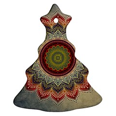 Folk Art Lotus Mandala Dirty Blue Red Christmas Tree Ornament (2 Sides) by EDDArt