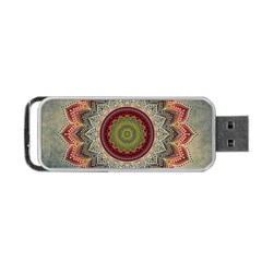 Folk Art Lotus Mandala Dirty Blue Red Portable Usb Flash (two Sides) by EDDArt