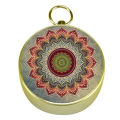 Folk Art Lotus Mandala Dirty Blue Red Gold Compasses