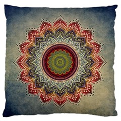 Folk Art Lotus Mandala Dirty Blue Red Large Flano Cushion Case (one Side)