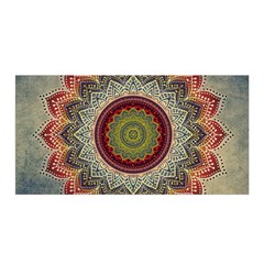 Folk Art Lotus Mandala Dirty Blue Red Satin Wrap