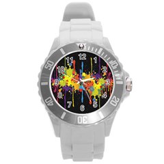 Crazy Multicolored Double Running Splashes Horizon Round Plastic Sport Watch (l) by EDDArt