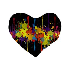 Crazy Multicolored Double Running Splashes Horizon Standard 16  Premium Flano Heart Shape Cushions