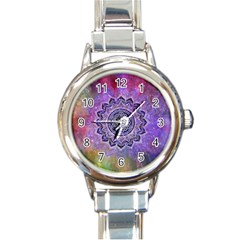 Flower Of Life Indian Ornaments Mandala Universe Round Italian Charm Watch by EDDArt